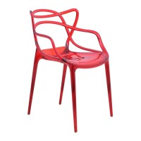Leisuremod Twain Mid Century Modern Plastic Accent Dining Armchair With Elegant Wire Design, Stackable Plastic Chair For Indoor/Outdoor Use (Transparent Red)