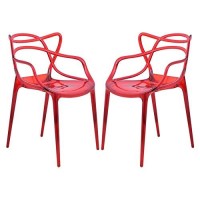 Leisuremod Milan Modern Wire Design Chair (Set Of 2), Red