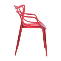 Leisuremod Twain Mid Century Modern Plastic Accent Dining Armchair With Elegant Wire Design, Stackable Plastic Chair For Indoor/Outdoor Use, Set Of 4 (Transparent Red)