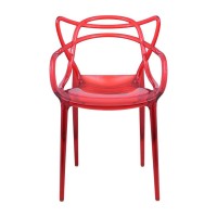 Leisuremod Twain Mid Century Modern Plastic Accent Dining Armchair With Elegant Wire Design, Stackable Plastic Chair For Indoor/Outdoor Use (Transparent Red)