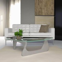 Leisuremod Imperial Triangle Wooden Glass Top Coffee Table In Grey