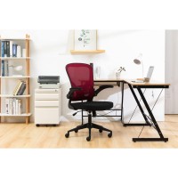 Leisuremod Newton Modern Adjustable Height Mesh Office Swivel Desk Chair With Flip Up Armrest, Red