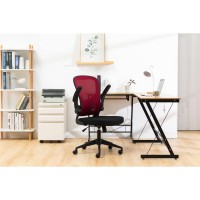 Leisuremod Newton Modern Adjustable Height Mesh Office Swivel Desk Chair With Flip Up Armrest, Red