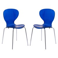 Leisuremod Oyster Modern Transparent Dining Side Chairs, Set Of 2 (Transparent Blue)