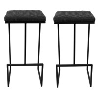 Leisuremod Quincy Quilted Stitched Leather Kitchen Counter Bar Stools With Metal Frame Set Of 2 (Charcoal Black)