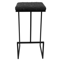 Leisuremod Quincy Quilted Stitched Leather Kitchen Counter Bar Stools With Metal Frame (Charcoal Black)