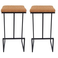 Leisuremod Quincy Quilted Stitched Leather Kitchen Counter Bar Stools With Metal Frame Set Of 2 (Light Brown)