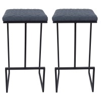 Leisuremod Quincy Quilted Stitched Leather Kitchen Counter Bar Stools With Metal Frame Set Of 2 (Peacock Blue)