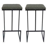 Leisuremod Quincy Quilted Stitched Leather Kitchen Counter Bar Stools With Metal Frame Set Of 2 (Olive Green)