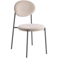 Leisuremod Euston Modern Velvet Dining Kitchen Side Chair With Powder Coated Grey Steel Frame, Beige