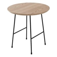 Leisuremod Rossmore Mid Century Modern Round Side Powder Coated Steel Frame, Mdf Ash Veneer Top End Circular Accent Table For Living Room And Bedroom, Natural Wood