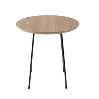 Leisuremod Rossmore Mid Century Modern Round Side Powder Coated Steel Frame, Mdf Ash Veneer Top End Circular Accent Table For Living Room And Bedroom, Natural Wood