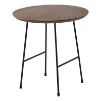 Leisuremod Rossmore Mid Century Modern Round Side Powder Coated Steel Frame, Mdf Wood With Ash Veneer Top End Circular Accent Table For Living Room And Bedroom, Walnut