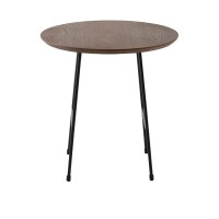 Leisuremod Rossmore Mid Century Modern Round Side Powder Coated Steel Frame, Mdf Wood With Ash Veneer Top End Circular Accent Table For Living Room And Bedroom, Walnut