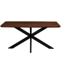Leisuremod Ravenna 63 Rectangular Wood Dining Table With Geometric Base (Dark Walnut)