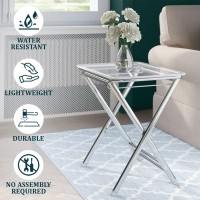 Leisuremod Victorian Modern Folding Side Table Accent Sofa End Acrylic Table Tray With Chrome Legs (Clear)