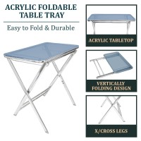 Leisuremod Victorian Modern Folding Side Table Accent Sofa End Acrylic Table Tray With Chrome Legs (Blue)