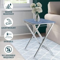 Leisuremod Victorian Modern Folding Side Table Accent Sofa End Acrylic Table Tray With Chrome Legs (Blue)