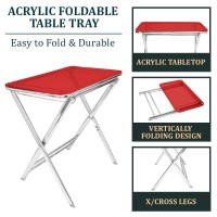 Leisuremod Victorian Modern Folding Side Table Accent Sofa End Acrylic Table Tray With Chrome Legs (Red)