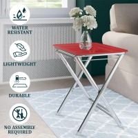 Leisuremod Victorian Modern Folding Side Table Accent Sofa End Acrylic Table Tray With Chrome Legs (Red)