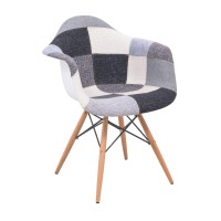 Leisuremod Willow Mid-Century Fabric Eiffel Wooden Base Accent Side Armchair (Patchwork)