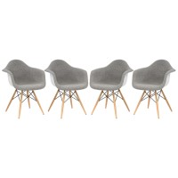 Leisuremod Willow Mid-Century Fabric Eiffel Wooden Base Accent Side Armchair, Set Of 4 (Grey)