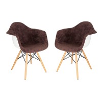 Leisuremod Willow Velvet Eiffel Wooden Base Accent Chair Living Room Armchair Modern Side Chair Set Of 2 (Coffee Brown)