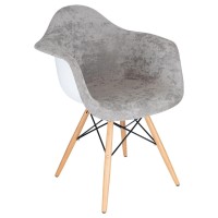 Leisuremod Willow Velvet Eiffel Wooden Base Accent Chair Living Room Armchair Modern Side Chair (Cloudy Gray)