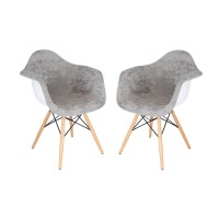 Leisuremod Willow Velvet Eiffel Wooden Base Accent Chair Living Room Armchair Modern Side Chair Set Of 2 (Cloudy Gray)