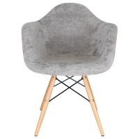 Leisuremod Willow Velvet Eiffel Wooden Base Accent Chair Living Room Armchair Modern Side Chair Set Of 2 (Cloudy Gray)