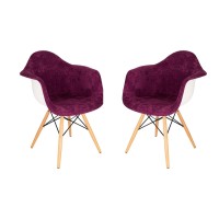Leisuremod Willow Velvet Eiffel Wooden Base Accent Chair Living Room Armchair Modern Side Chair Set Of 2 (Purple)