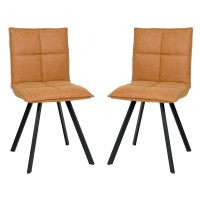 Leisuremod Wesley Modern Leather Kitchen And Dining Chairs With Metal Legs Set Of 2 (Light Brown)