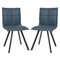 Leisuremod Wesley Modern Leather Kitchen And Dining Chairs With Metal Legs Set Of 2 (Peacock Blue)