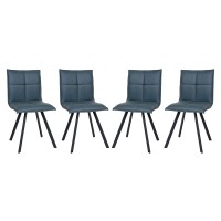 Leisuremod Wesley Modern Leather Kitchen And Dining Chairs With Metal Legs Set Of 4 (Peacock Blue)