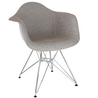 Leisuremod Willow Fabric Eiffel Chrome Base Accent Chair Living Room Armchair Modern Side Chair (Grey)