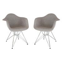 Leisuremod Willow Fabric Eiffel Chrome Base Accent Chair Living Room Armchair Modern Side Chair Set Of 2 (Grey)