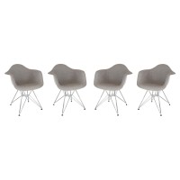 Leisuremod Willow Fabric Eiffel Chrome Base Accent Chair Living Room Armchair Modern Side Chair Set Of 4 (Grey)