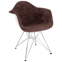 Leisuremod Willow Velvet Eiffel Chrome Base Accent Chair Living Room Armchair Modern Side Chair (Coffee Brown)