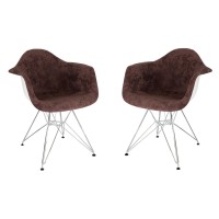 Leisuremod Willow Velvet Eiffel Chrome Base Accent Chair Living Room Armchair Modern Side Chair Set Of 2 (Coffee Brown)