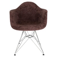 Leisuremod Willow Velvet Eiffel Chrome Base Accent Chair Living Room Armchair Modern Side Chair Set Of 2 (Coffee Brown)