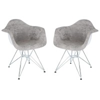 Leisuremod Willow Velvet Eiffel Chrome Base Accent Chair Living Room Armchair Modern Side Chair Set Of 2 (Cloudy Gray)