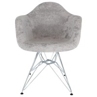 Leisuremod Willow Velvet Eiffel Chrome Base Accent Chair Living Room Armchair Modern Side Chair Set Of 2 (Cloudy Gray)