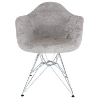 Leisuremod Willow Velvet Eiffel Chrome Base Accent Chair Living Room Armchair Modern Side Chair (Cloudy Gray)