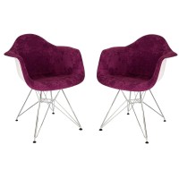 Leisuremod Willow Velvet Eiffel Chrome Base Accent Chair Living Room Armchair Modern Side Chair Set Of 2 (Purple)