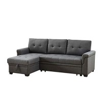 Lilola Home Sierra Dark Gray Linen Reversible Sleeper Sectional Sofa With Storage Chaise