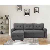 Lilola Home Sierra Dark Gray Linen Reversible Sleeper Sectional Sofa With Storage Chaise