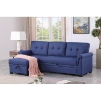 Lilola Home Linen Reversible Sleeper Sectional Sofa With Storage Chaise, Blue