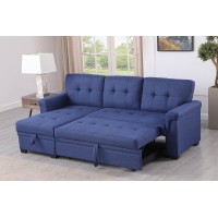 Lilola Home Linen Reversible Sleeper Sectional Sofa With Storage Chaise, Blue