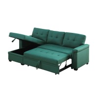 Lilola Home Linen Reversible Sleeper Sectional Sofa With Storage Chaise, Green