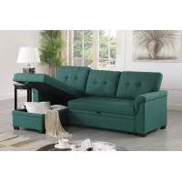 Lilola Home Linen Reversible Sleeper Sectional Sofa With Storage Chaise, Green